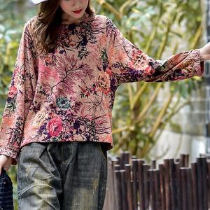 §獨具衣格§ J1197 內磨毛 文藝風印花上衣-中大尺碼