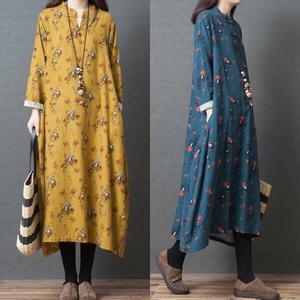 §獨具衣格§ J1269 棉麻 小碎花中國結洋裝-中大尺碼