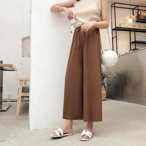 §獨具衣格§ J1288 冰絲垂墜感百褶壓紋寬褲
