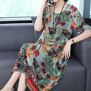 §獨具衣格§ J1298 絲質 葉子印花洋裝-中大尺碼
