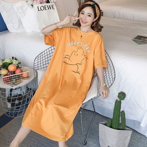 §獨具衣格§ J1652 黃色小熊印花洋裝 家居服-多尺碼